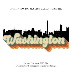 Skyline retrô da cidade de Washington D.C., design de sublimação, clipart de Washington D.C., adesivo impresso e cortado, download digital, decalques estaduais