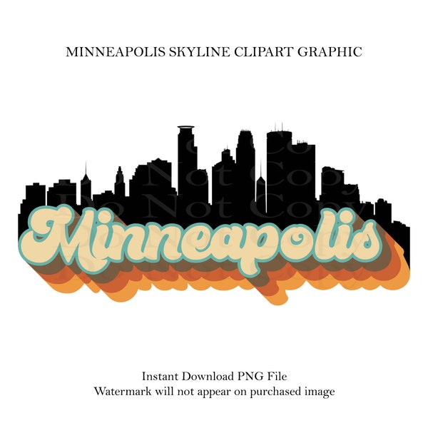 Retro Minneapolis City Skyline, Sublimation Design, Minnesota Clipart, Print and Cut Sticker, Digital Download, State Decals, Retro Font