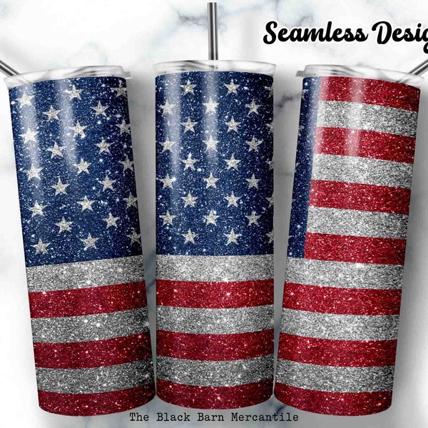 America Flag Glitter 20 oz. Skinny Tumbler Wrap, Patriotic Tumbler, Glitter Tumbler Wrap, July 4th Wrap, Sublimation Design, Digital PNG