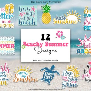 Summer Printable Sticker Bundle, Beach Stickers, Sticker Bundle, Print and Cut Stickers, Summer Clipart, Vacation Stickers, Summer Quotes