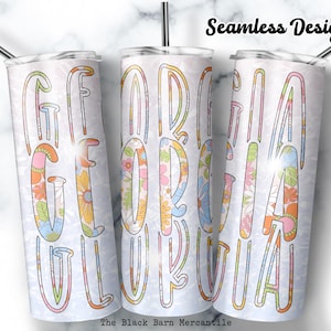 Georgia Tumbler Wrap: Retro Flowers, Seamless Sublimation Design (Digital Download)