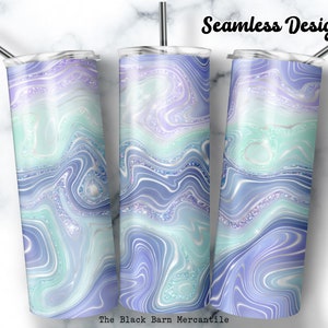 Aqua Blue Agate Marble Tumbler Wrap: Seamless Glitter Sublimation (Digital Download)