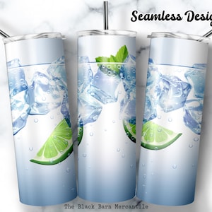 Eiswasser mit Limettengetränk 20 oz. Skinny Tumbler Wrap, Getränke Tumbler Wrap, Clipart, Eiswürfel Tumbler Wrap, nahtlose Sublimation, Digital
