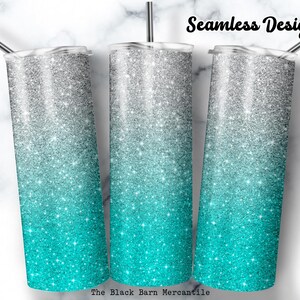Teal & Silver Glitter 20 oz. Skinny Tumbler Wrap, Glitter Tumblers, Background Tumbler Wrap, Seamless Sublimation, Digital Download