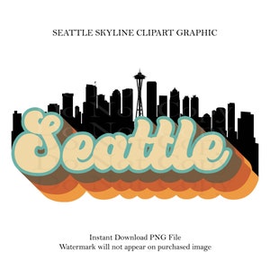 Retro Seattle City Skyline, Sublimation Design, Washington State Clipart, Print and Cut Sticker, Digital Download, State Decals, Retro Font