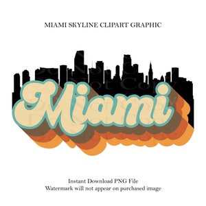 Retro Miami City Skyline, Sublimation Design, Florida Clipart, Print and Cut Sticker, Digital Download, State Decals, Retro Font