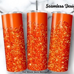 Dark Orange Glitter with Drips 20 oz. Skinny Tumbler Wrap, Background Tumbler Wrap, Glitter Tumbler Wraps, Seamless Sublimation, Digital