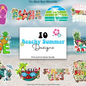 Summer Printable Sticker Bundle, Beach Stickers, Retro Sticker Bundle, Print and Cut Stickers, Summer Clipart, Vacation Stickers, PNG