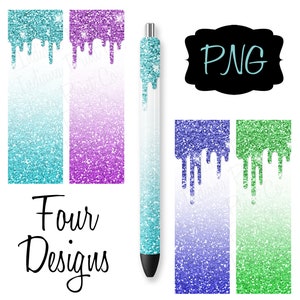 Dripping Glitter Pen Wraps, Four Designs, Inkjoy Epoxy Pen Wraps, Pen Skins, Sublimation Pen Design, Instant Digital Download