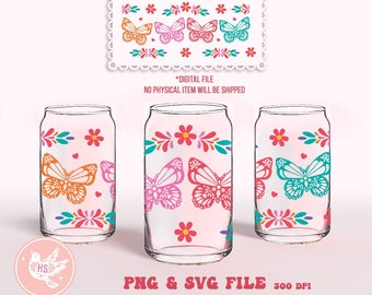 Schmetterling Mariposa Papel Picado PNG | SVG 16 oz Glasdose Design, Libbey Can, mexikanische png Datei, Digitaler Download