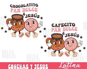 Conchas y Jesus, Cafecito Cristiana PNG, SVG, PDF, Sublimation t Shirt Design, Feliz Navidad pan dulce png file