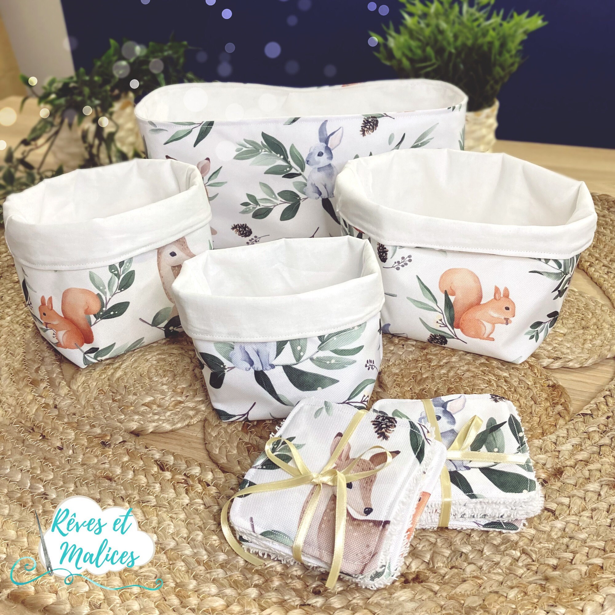 Lot of Panières and Wipes Washable Bamboo Bamboo Washable Pattern Fab…