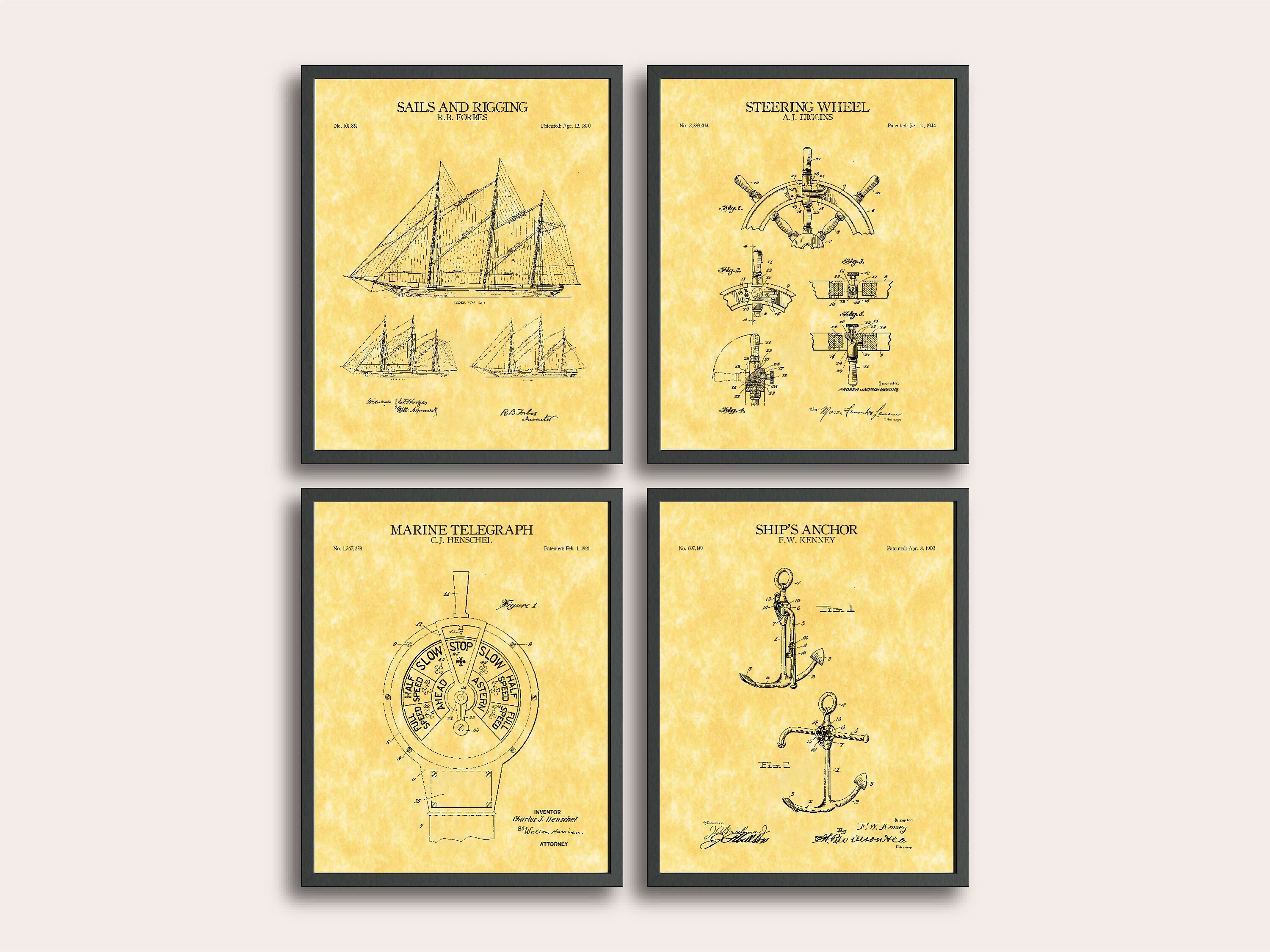 Sailboat Sailing Set of 4 Patent Print | Vintage Sail Boat Art Print ...