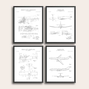 Airplane Set of 4 Patent Print | Vintage Aircraft Airplane Wall Art | Patent Art | Home Decor | Wall Decor