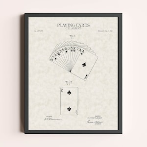 Cartes à jouer impression brevet | Impression de jeu de table | Art mural vintage | Art du brevet | Décoration d'intérieur | Décoration murale