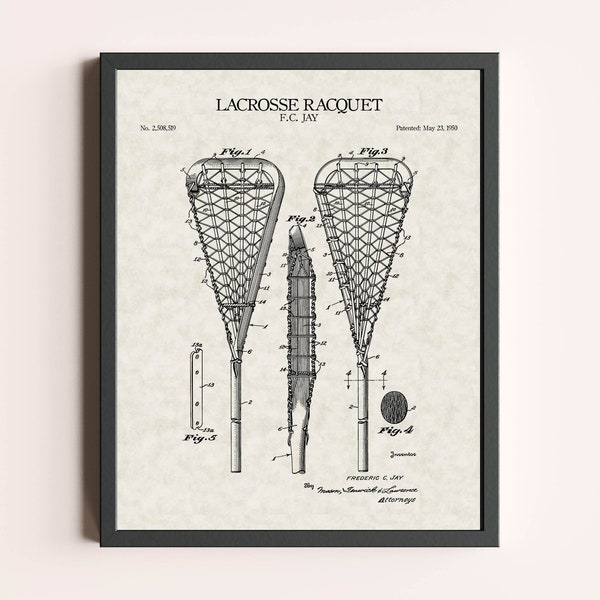 Lacrosse Racquet Patent Print | Racquet Sport Print | Sports Print | Vintage Wall Art | Patent Art | Home Decor | Wall Decor