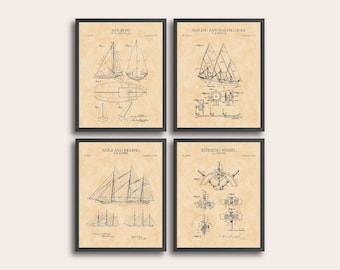 Sailboat Set of 4 Patent Print | Sailboat Art Print | Water Sport Print | Vintage Wall Art | Patent Art | Home Decor | Wall Decor Active