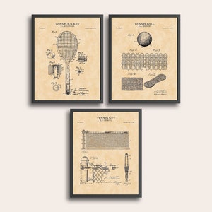 Tennis Set of 3 Patent Prints | Sports Print | Vintage Wall Art | Patent Art | Home Decor | Wall Decor