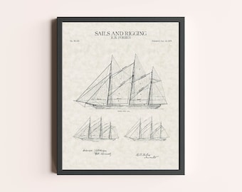 Schooner Sailboat 1870 Print | Sailboat Art Print | Vintage Wall Art | Patent Art | Home Decor | Wall Decor