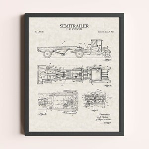 Semi Trailer Truck 1926 Patent Print | Vintage Heavy Construction Wall Art | Patent Art | Home Decor | Wall Decor