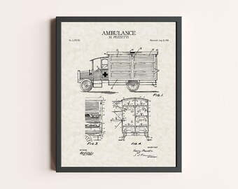 Ambulance EMS Car Vehicle Response Vehicle 1918 Patent Print | Vintage Wall Art | Patent Art | Home Decor | Wall Decor