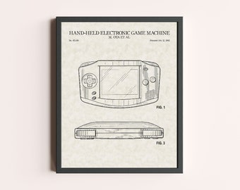 Game Boy Advance Patent Print | Retro Gaming Patent Art Print | Nintendo Handheld Game Console | Vintage Gamer Wall Art | Bedroom Patent Art