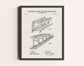 Beam Bridge 1899 Patent Print | Vintage Wall Art | Home Decor | Wall Decor | Beam Bridge Art Print | Transportation Print