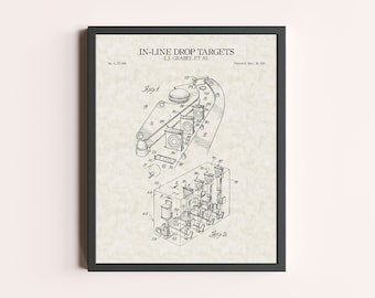 Pinball Drop Targets Print | Pinball Machine Arcade Print | Vintage Arcade Wall Art | Patent Art | Games Room Decor | Wall Decor