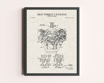V8 Engine Vehicle Patent Print | Vintage Wall Art | Patent Art | Home Decor | Wall Decor | Automobile Print