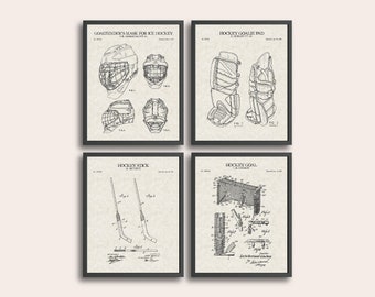 Modern Hockey Goalie Set of 4 Patent Print | Hockey Sports Print | Hockey Goaltender Art | Hockey Patent Wall Art | Home Decor | Wall Decor