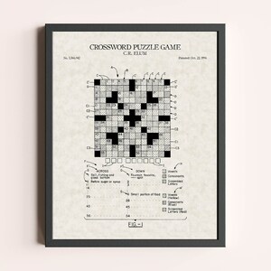 Crossword Puzzle Patent Print | Vintage Wall Art | Patent Art | Home Decor | Wall Decor | Game Wall Art