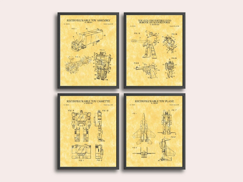 Transformers Set of 4 Patent Print | Vintage Wall Art | Autobots ...