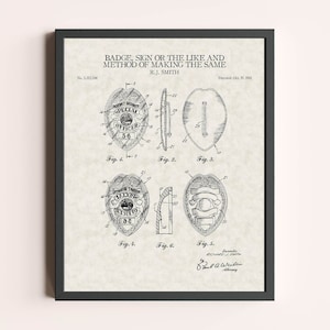 Police Badge Patent Print | Vintage Wall Art | Police Patent Art | Home Decor | Wall Decor