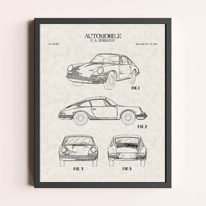 Porsche 1964 Patent Print | Vintage Automobile Wall Art | Car Patent Print Art | Home Decor | Wall Decor | Garage Art Print | Office Print