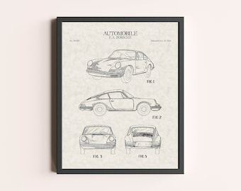Porsche 1964 Patent Print | Vintage Automobile Wall Art | Car Patent Print Art | Home Decor | Wall Decor | Garage Art Print | Office Print