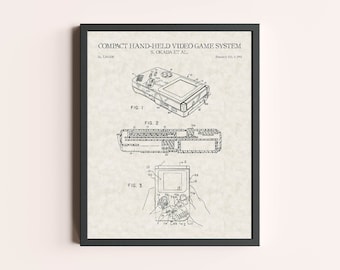 Game Boy Patent Print | Retro Gaming Patent Art Print | Nintendo Game Boy | Vintage Wall Art | Bedroom Patent Art | Handheld Game Console