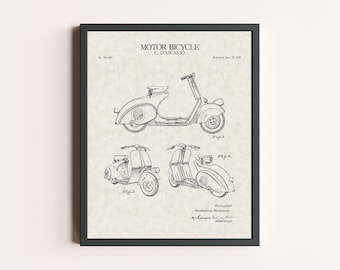 Vespa Scooter Cyclomoteur 1949 Impression de brevet | art mural vintage | Art des brevets | Décoration intérieure | Décoration murale | Impression de cyclomoteur scooter