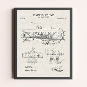 Flying Machine Airplane Wright Brothers Patent Print | Vintage Airplane Wall Art | Patent Art | Home Decor | Wall Decor