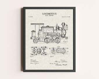Locomotive Engine Train 1886 Patent Print | Vintage Train Art Print | Patent Wall Art | Patent Art | Home Decor | Wall Decor