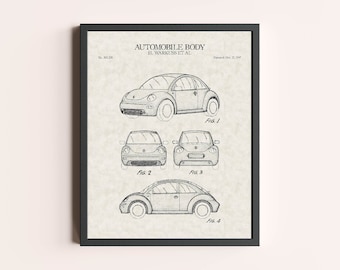 Volkswagen Beetle Car Patent Print | Vintage Volkswagen Wall Art | Classic Car Vehicle Automobile Print | Patent Art | Home Decor Wall Decor