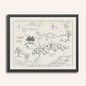 Carte en bois de Winnie l'ourson de 1 000 acres | Décoration murale pour chambre d'enfant | Impression classique de carte de Winnie l'ourson | Bourriquet Porcelet Tigrou