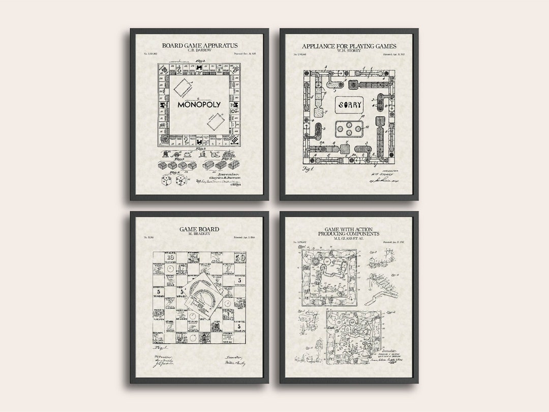 Classic Board Game Set of 4 Patent Prints | Board Game Print | Vintage ...