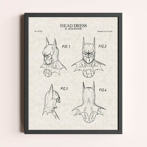 Superhero Patent Print | Movie Print | Superhero Vigilante Figure Fan Gift | Patent Art | Home Decor | Wall Decor