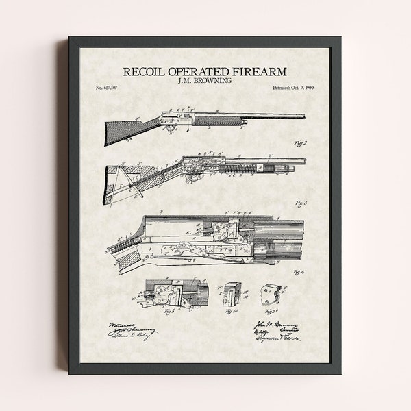 Browning Automatic 5 Auto-5 A-5 Shotgun Patent Print | Vintage Shotgun Art | Vintage Wall Art | Patent Art | Home Decor | Wall Decor