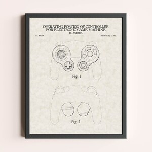 May include: A black and white line drawing of a patent for a video game controller. The patent is titled "Operating Portion of Controller for Electronic Game Machine" and is attributed to K. Ashida. The patent was filed on May 7, 2002. The drawing shows two different views of the controller.