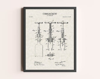 Corkscrew Patent Print | Alcohol Print | Vintage Wall Art | Patent Art | Home Decor