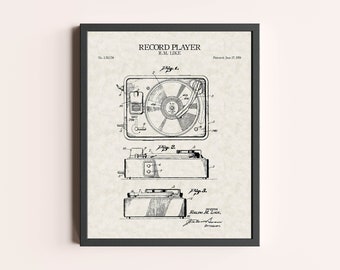 Vinyl Record Player Patent Print | Vintage Wall Art | Patent Art | Home Decor | Wall Decor | Musical Wall Art