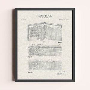 Accountant Cash Book Ledger Patent Print | Accountant Print | Banker Print | Vintage Wall Art | Patent Art | Home Decor | Wall Decor