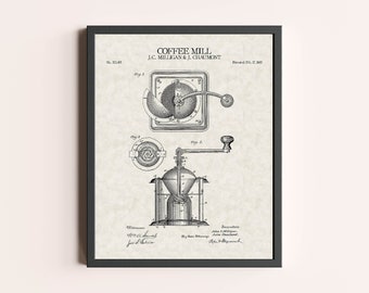 Impression de brevet de moulin à café | Art mural vintage | Art du brevet | Décoration d'intérieur | Décoration murale | Décoration murale de cuisine