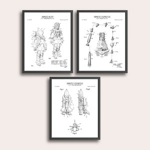 Space Set of 3 Patent Print | Outer Space Print | Astronaut Art | Space Wall Art | Patent Art | Home Decor | Wall Decor